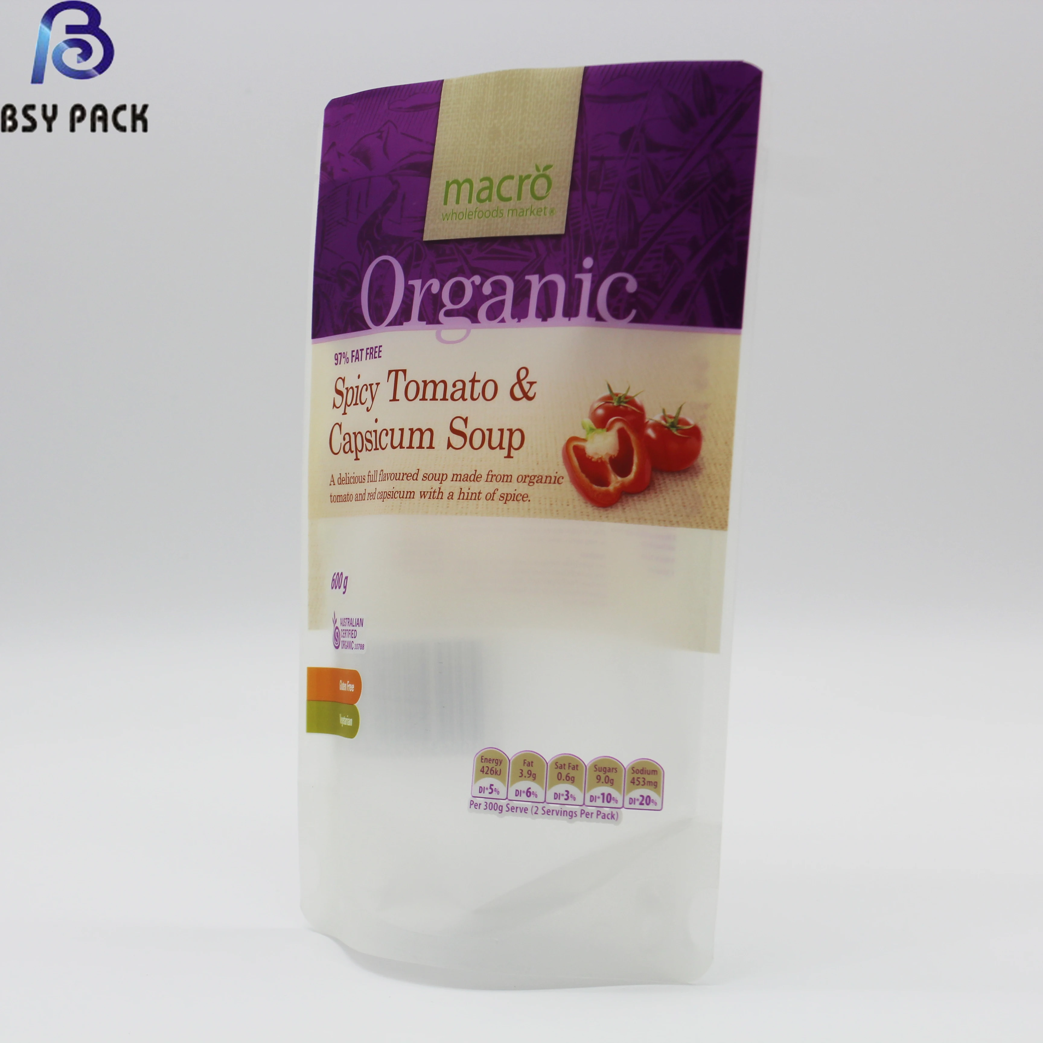 Eco friendly transparent plastic food packaging bags for cookies/soup with zipper