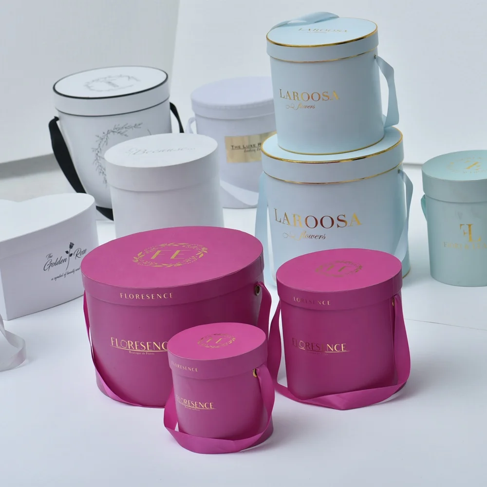Wholesale New Arrival small cylinder paper box flower hat box Customized elegant round flower boxes