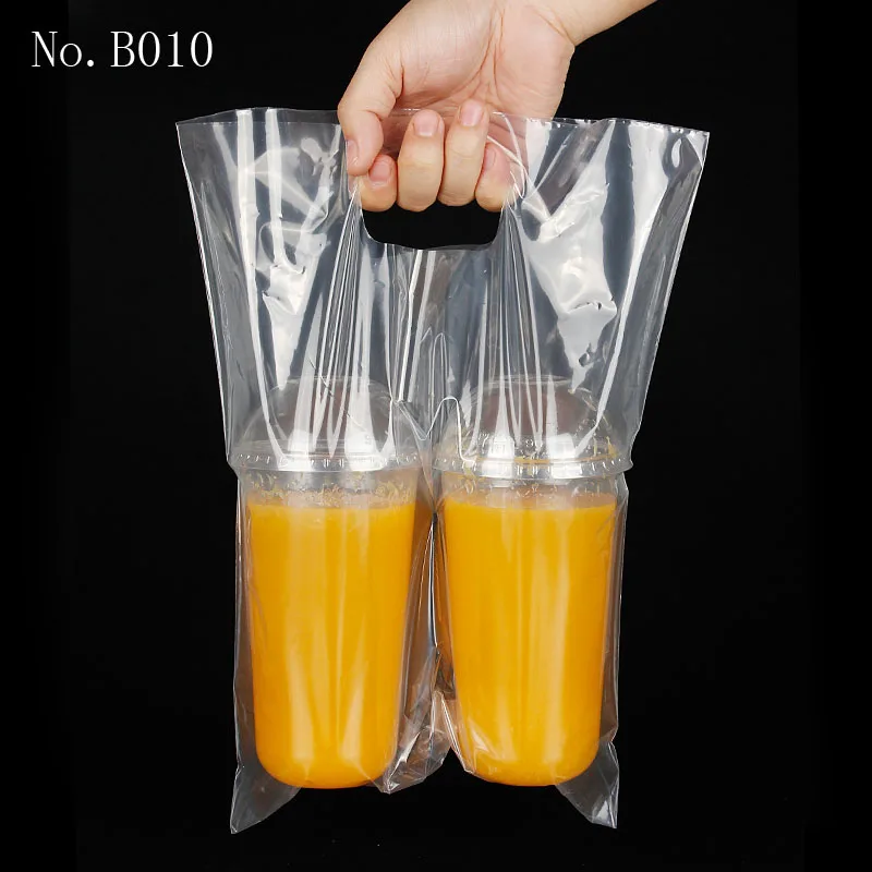Plastic Cup Bag Take Out PP Bag Custom Package Pack Coffee Drink PE Double Cup Bag