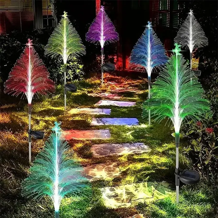 solar garden lights outdoor Waterproof Solar lawn Lamp colorful Christmas decorative fiber optic jellyfish light