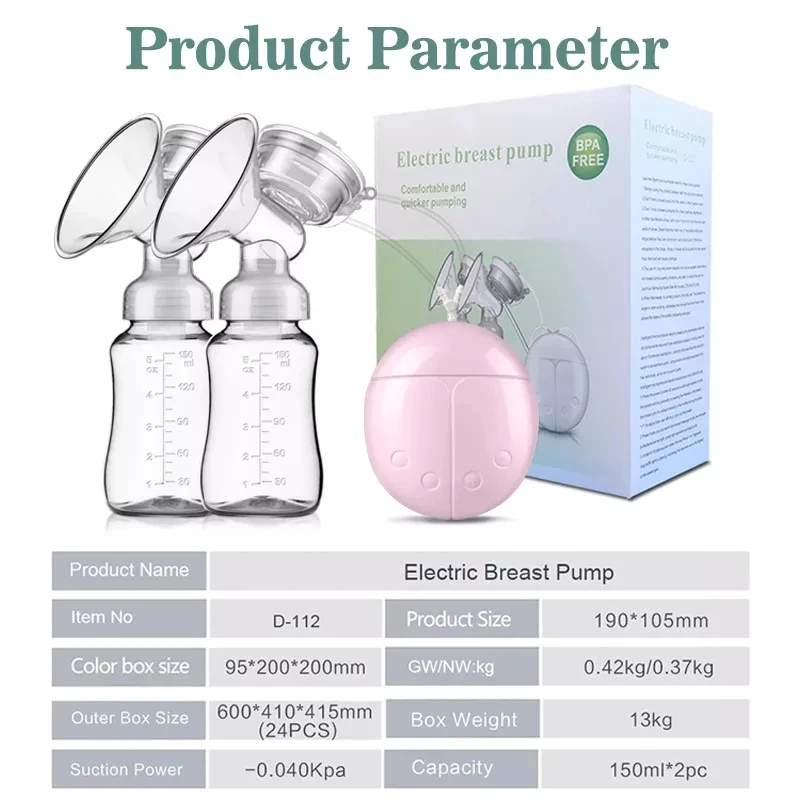 Double Suction Baby Feeder Massage Moms Helper hands free Electric Breast Pump Bottle Milk Extractor Reast Pump