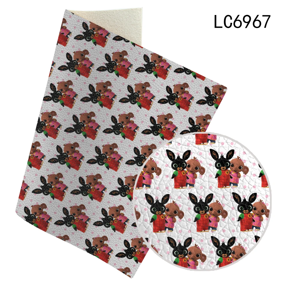 30*136 Cartoon character Litchi synthetic print faux leather Fabric designer for hair bow straps supplies materials