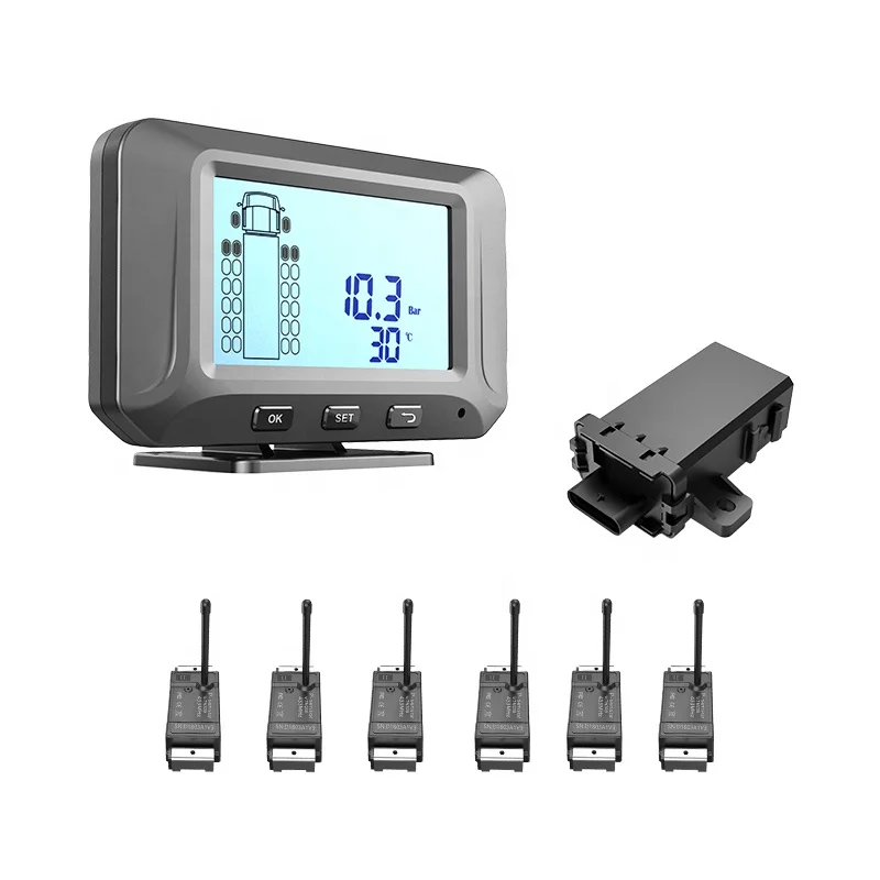 Support GPS tracker TPMS, Truck fleet TPMS Tyre Pressure monitor system with monitor up to 26 wheels external sensor
