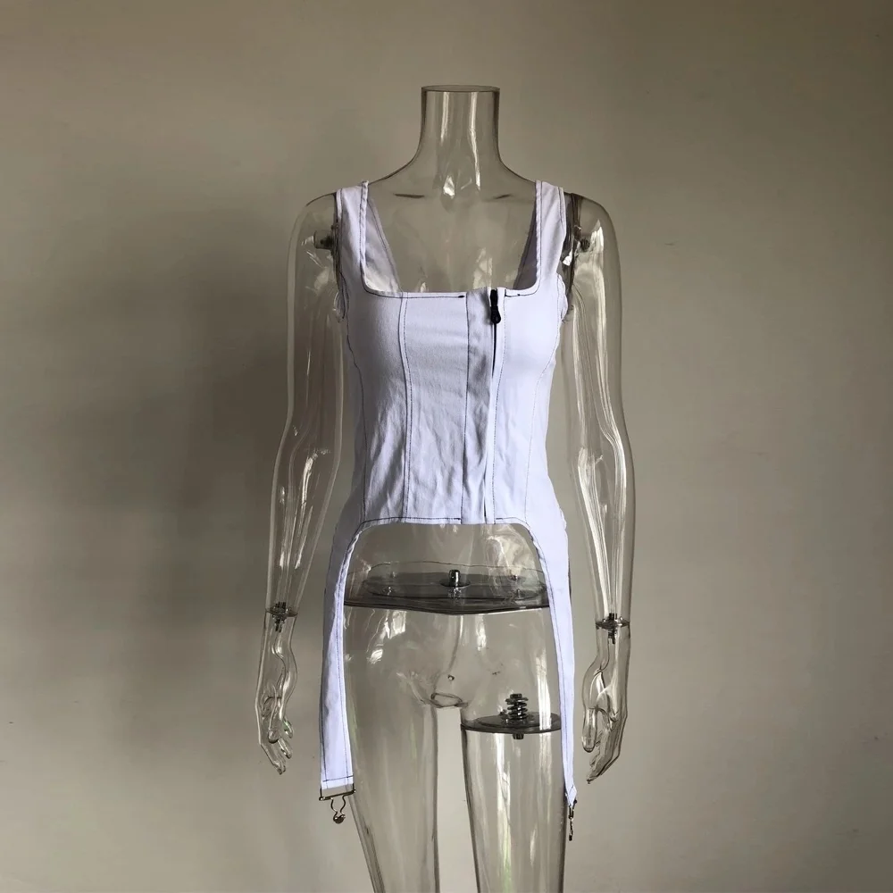 
Sexy demin tops square neck feminino casual white jeans tops women tank top 