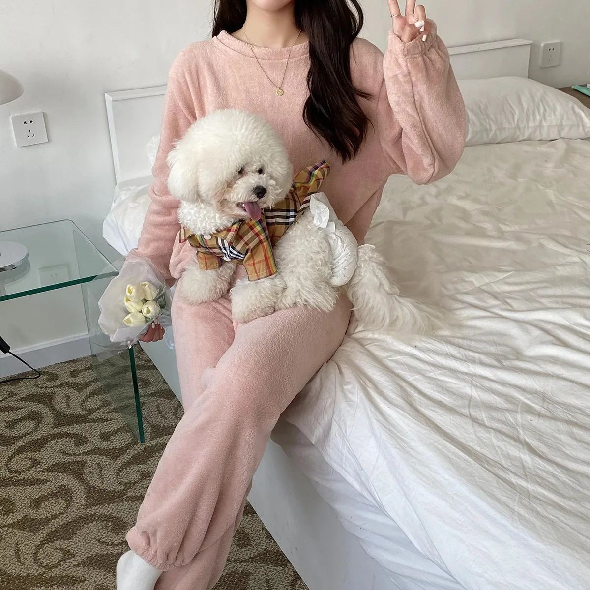 Ladies Home Service Thick Coral Fleece Loose Pajamas Sets Winter Long Sleeve Pajama Fleece For Women