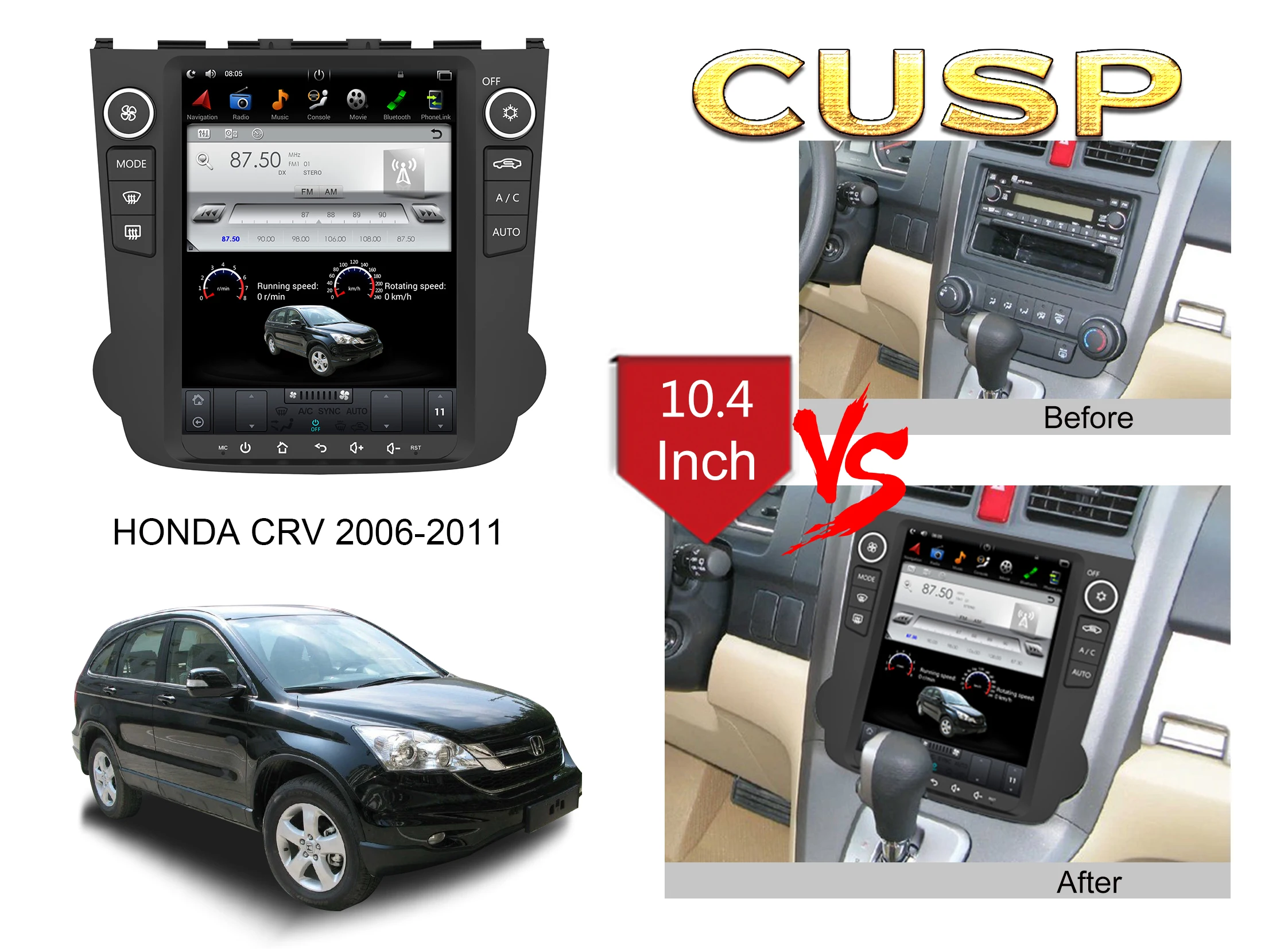 10.4' Vertical Style Android 9 For HONDA CRV 2006-2011 Car Radio Multimedia GPS Stereo Video Carplay Headunit