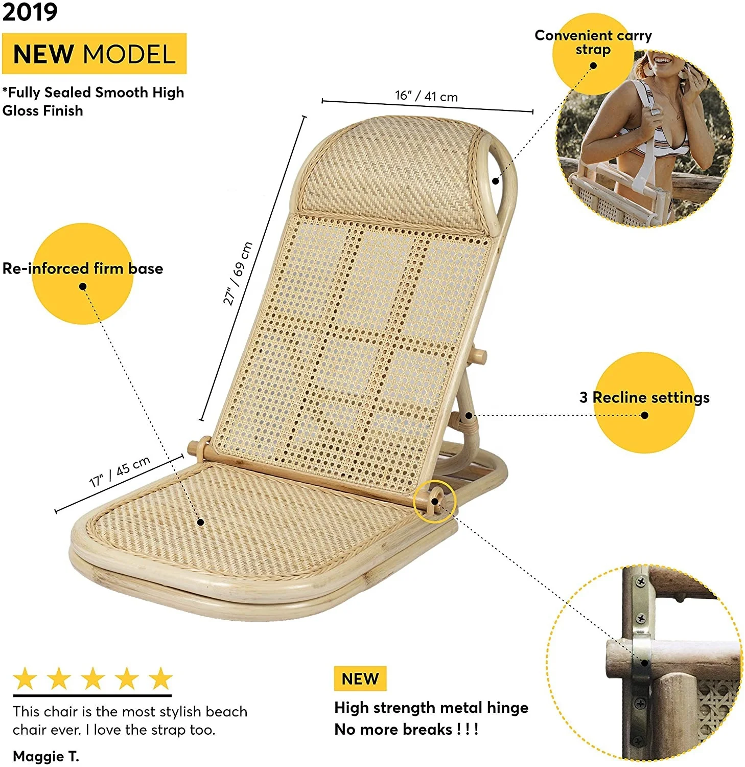 Bali Outdoor Portable Foldable, Handmade Natural Rattan Woven Backrest Recliner Sun Lounge Lightweight Backpack Beach Chairs/