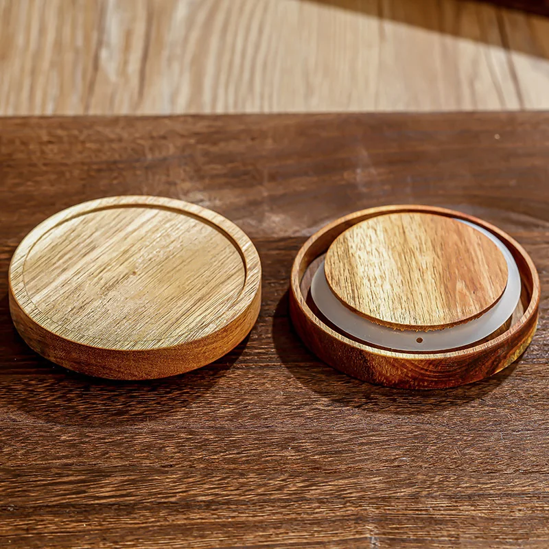 With Acacia Glass Storage Jar Wooden Lid Canister Airtight Spice Jar Vertical Stripe Wholesale BPA Free 500ML 700ML Camping Food