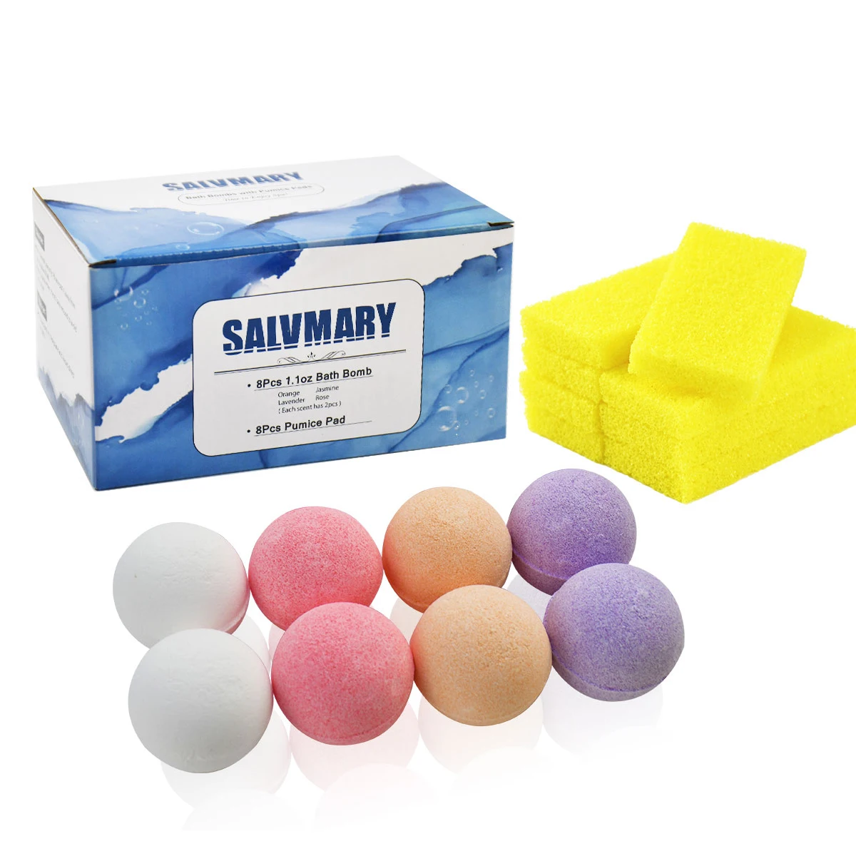 
USA Free Shipping 40Boxes/Case Amazon Hot Sale 8Pcs Mini Bath Bombs 8Pcs Disposable Pumice Pad Bath Bombs Gift Set 
