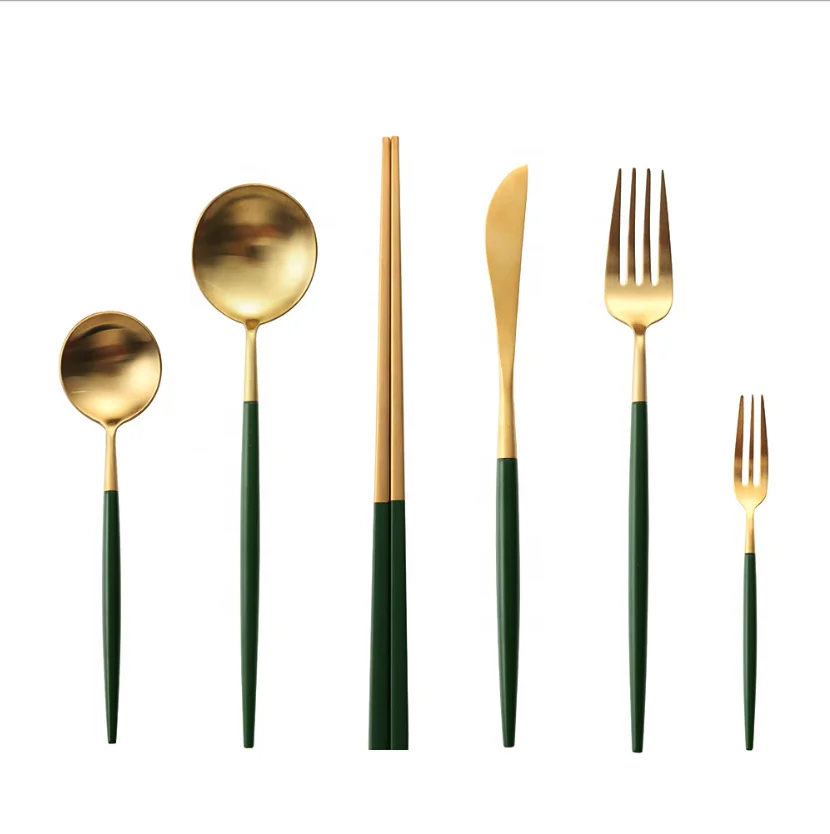Korean tableware sets cheap price stainless steel Annie knife spoon fork chopsticks set