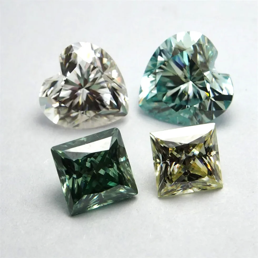 HQ GEMS 4x4mm To 13x13mm Green color Moissanite heart Brilliant cut Sic material similar to diamond For Jewelry