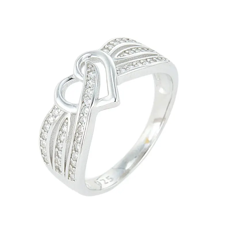 High-end Handmade Women Wedding Jewelry VVS Moissanite Crossed Heart Diamond Rings Silver 925 Trendy Snake Silver Plated Zircon