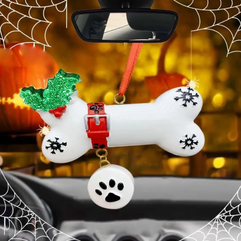 Christmas Holiday DIY Decorate Ornament Snow White Resin Dog Bone Pendant Tree Car Hanging Trendy Adornment for Christmas Tree