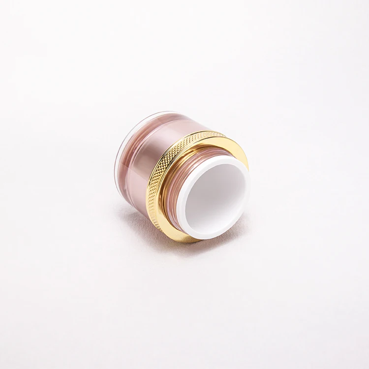 eco friendly luxury frosted Pink acrylic containers lotion cream bottles jars set cosmetics with aluminum gold cap