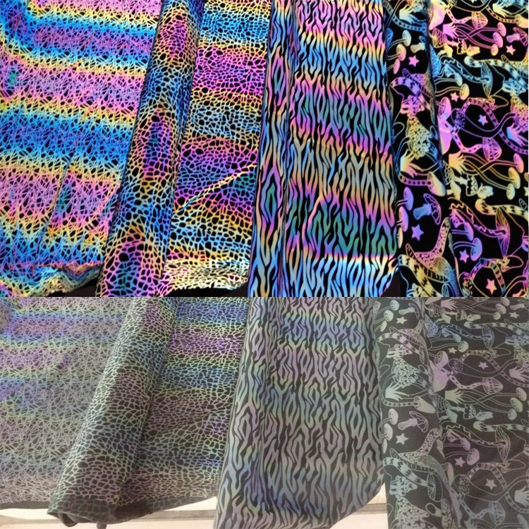 custom printing high quality spandex elastic sun light camouflage rainbow reflective material iridescent fabric for sport wear