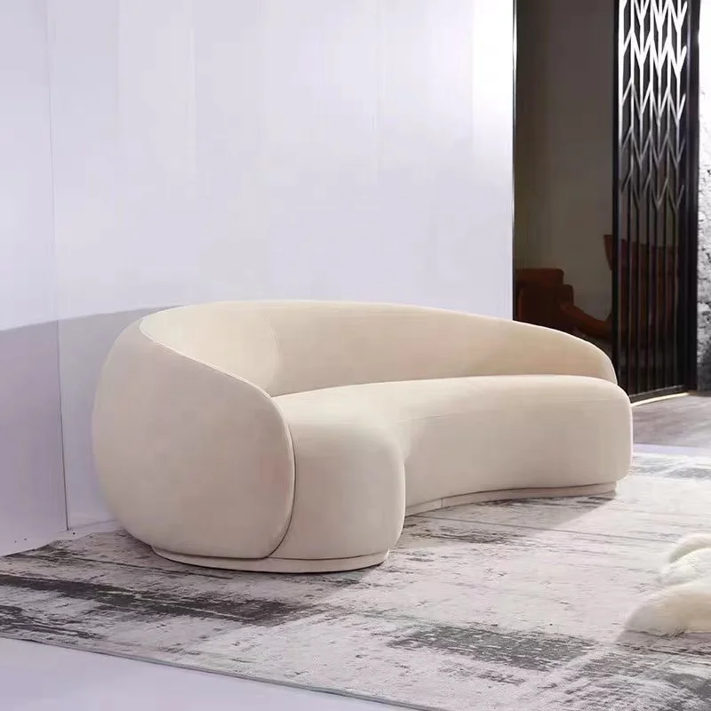 Italian Style Modern Living Room Furniture Curved Shaped Lamb Wool Semicircular Hotel Lobby Fabric Sofa