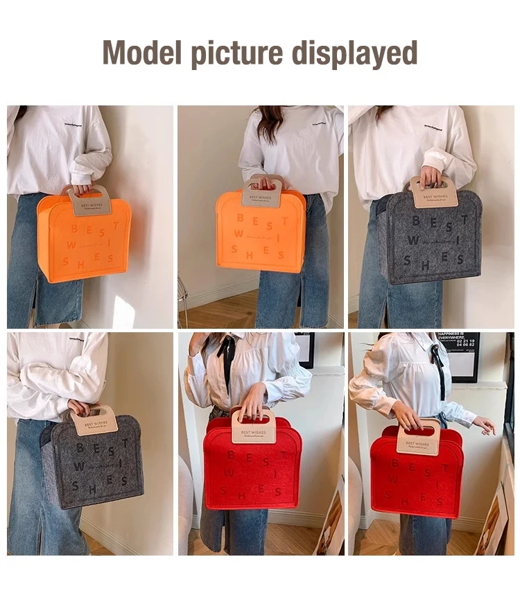Wholesale Custom Logo Portable Tote Bags Reusable Luxury Handbags Blue Felt Tote Gift Bag For Holiday Christmas Party