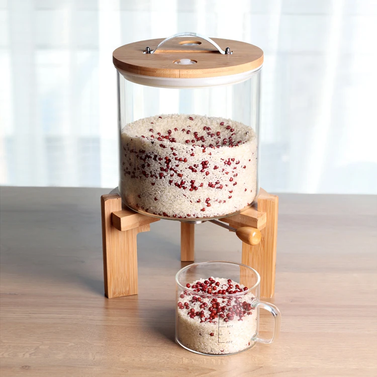 Rice Grain Large Glass Storage Jar Bulk Dry Food Rice Nuts Glass Coffee Bean Dispenser