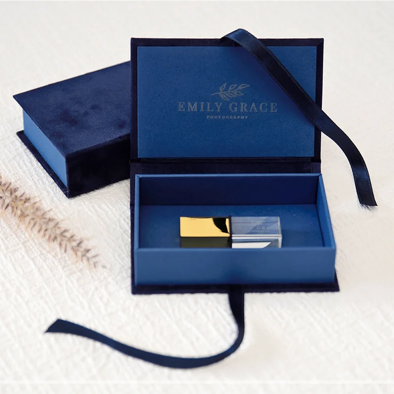 Personalised Logo Collapsible Paper Photo Box Packaging Photo Wedding Gift USB Box For Prints And USB Flash Drive Case