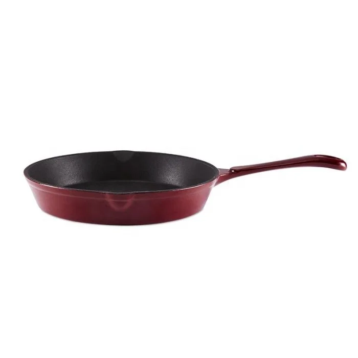 Large wholesale cherry color enamel 10inch skillet cast-iron cast iron skillet with private logo