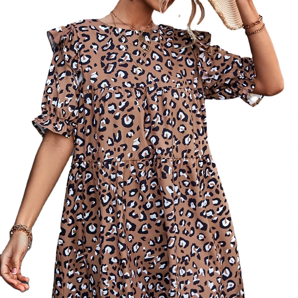 Leopard Print Dress Hot Sale Popular Vintage Woven Simple Summer Dresses Women Casual Pencil clothing manufacturers custom
