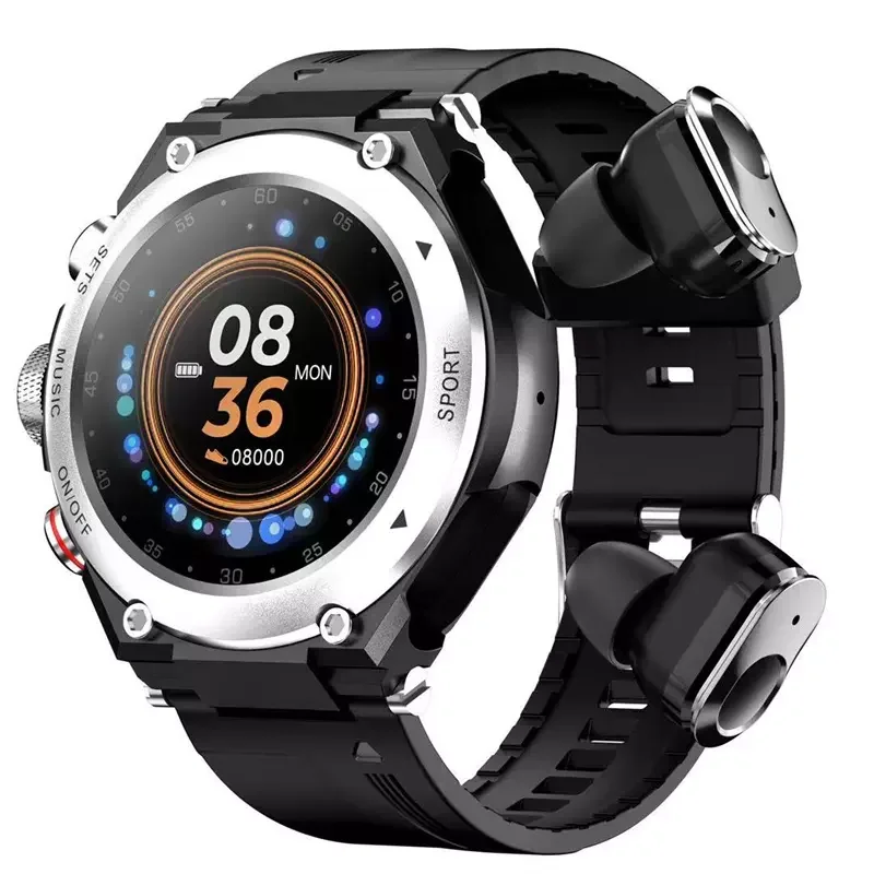 Newest Design Round Touch Screen Smartwatch T92 Body Temperature Reloj Sport Fitness Band 2 In 1 Smart Watch Earbuds Earphone
