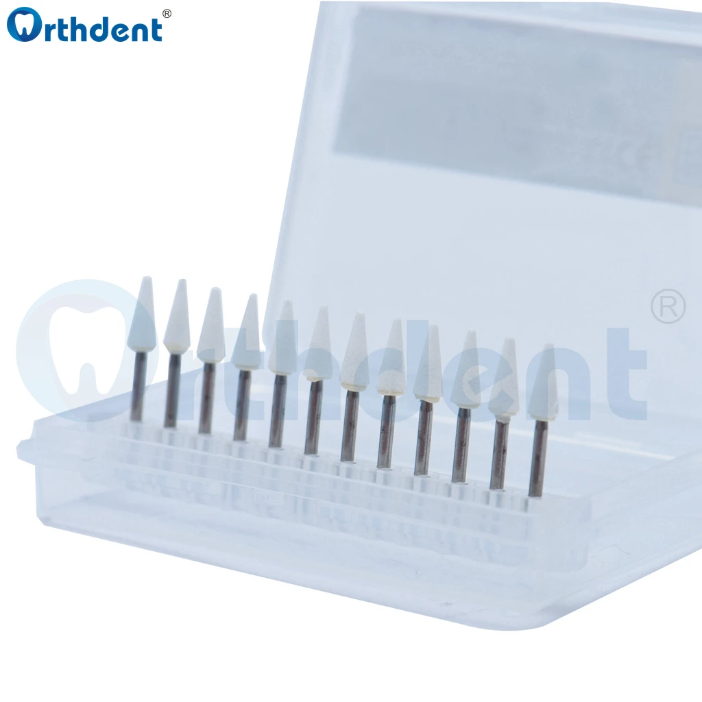 12 Pcs/Pack Dental Polishing White Stone FG CN1 Handpiece Burs Cone Flame Drills Aluminum Oxide Dentist Lab Teeth Whiting Tools