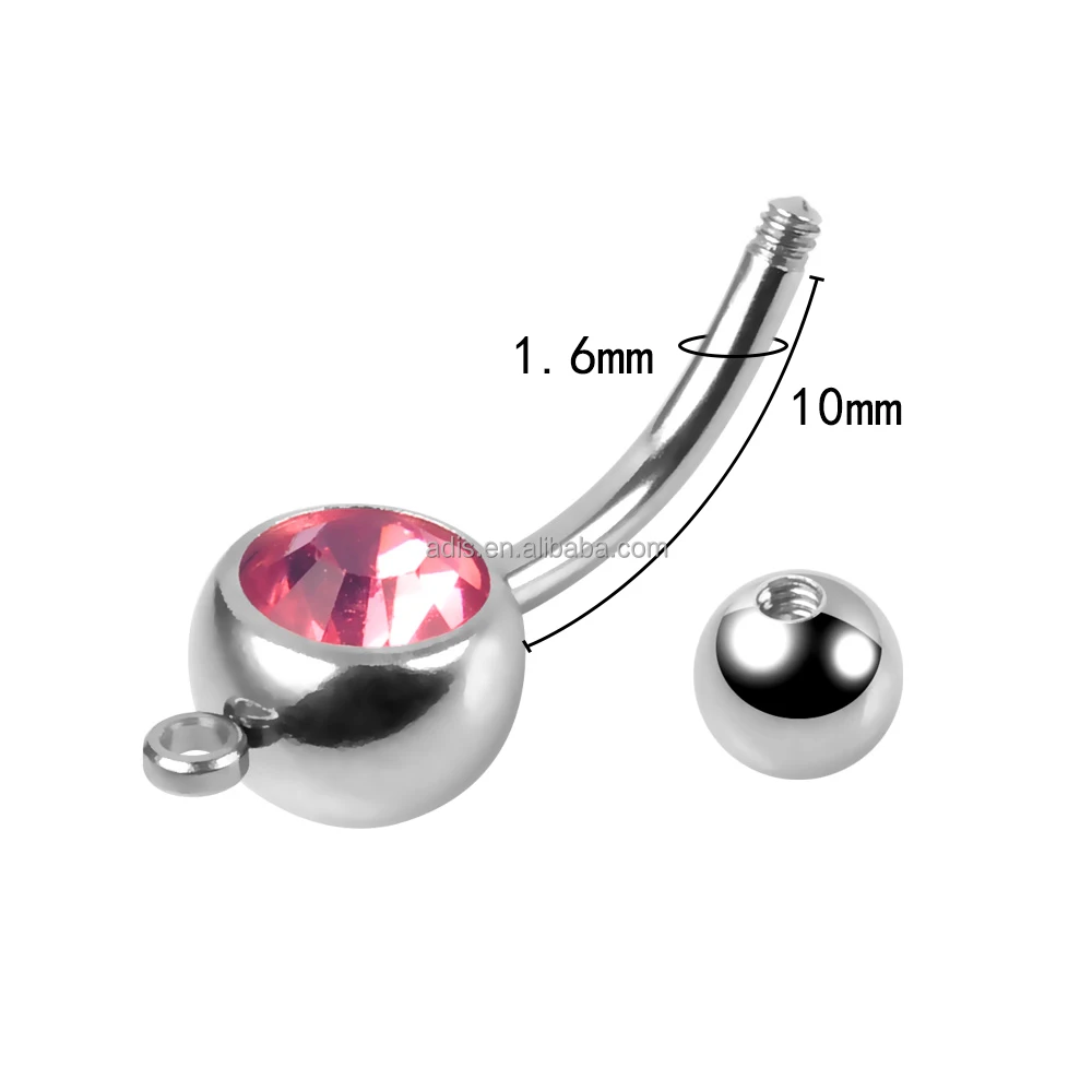 Custom Surgical Steel Dangle Pink Gem Curved Banana Barbell Fine style Belly Button Ring With Loop