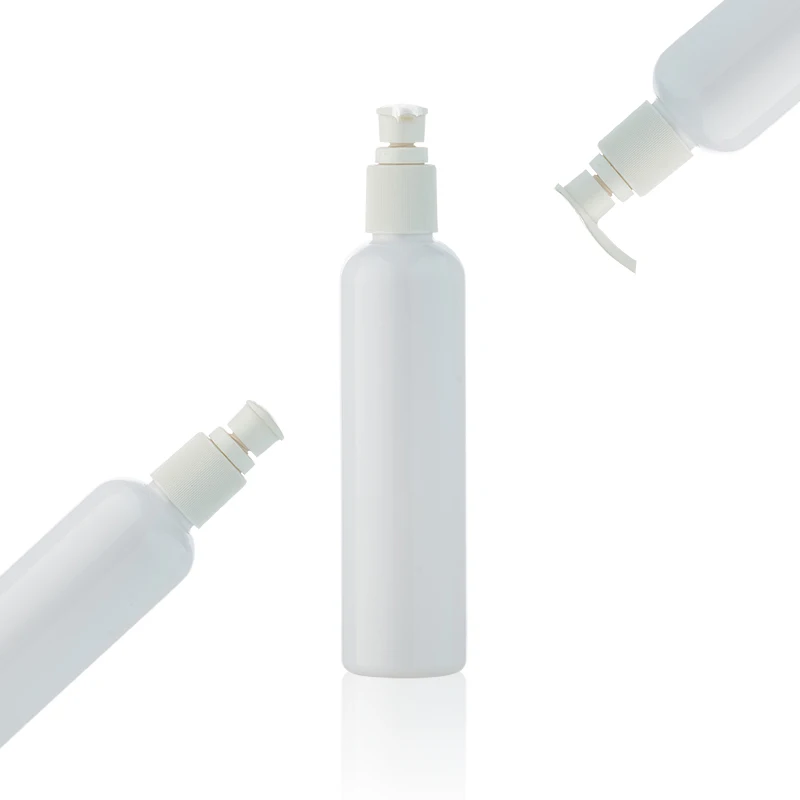 Customized logo round plastic pet bottle 265ml hair care container