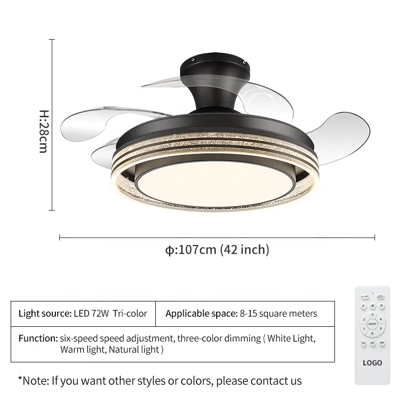 Y007A Modern remote control 42 inch bladeless 220v  ceiling fans with lights lamp led designer luz con ventilador oculto techo