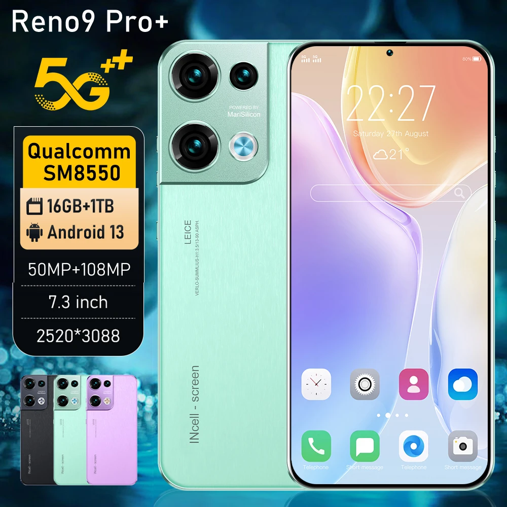 Оригинальный смартфон Reno9 RENO 9 Pro + Plus 16 ГБ 1 ТБ 7 3 дюймов 6800 мАч 5 г 50 Мп 108 мобильный телефон с двумя SIM-картами Android
