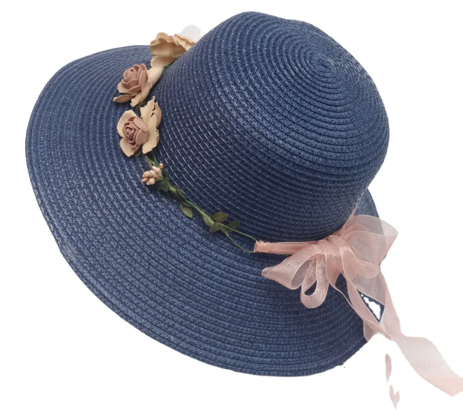 Lady Round Top Wide Brim Straw Hats UV Protection Plain Beach Straw Hats