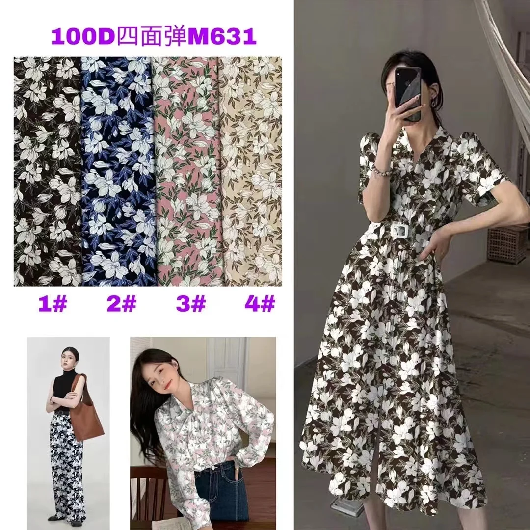 good quality of 100D four way spandex fabric printed stretch woven fabric  for dresses