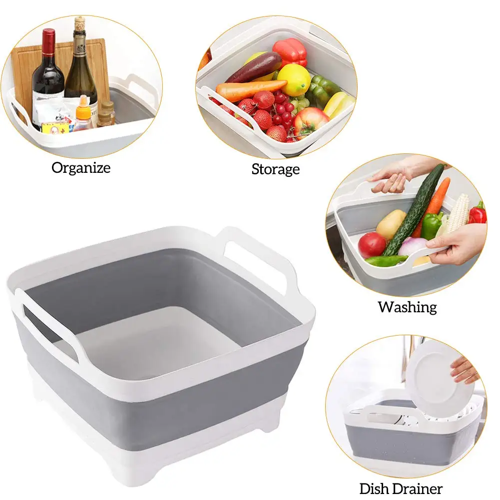 Collapsible Dish Basin Foldable Food Strainers Over The Sink Kitchen Colander Vegetable Fruits Drainer Storage Basket