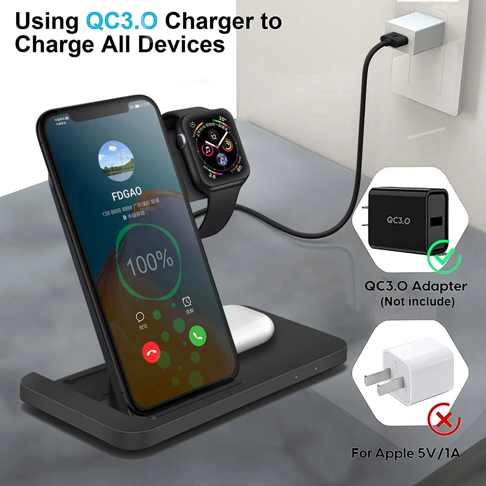 2023 new Product  For iphone 13 14 Pro Max 3 in 1 Wireless Charger Foldable For Samsung Galaxy S22 ultra 15W Fast Charging