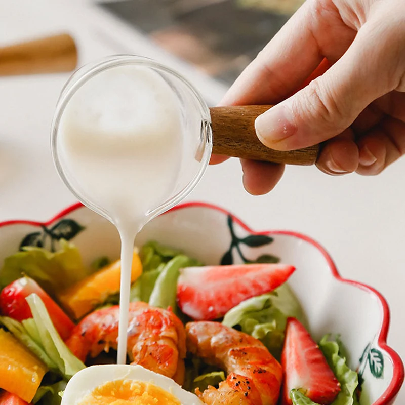 Mini Glass Milk Cup Creamer Jug Small Glass Coffee Milk Pitcher Espresso Cup Vinegar Sauce Cup Glass Gravy Boat With Wood Handle