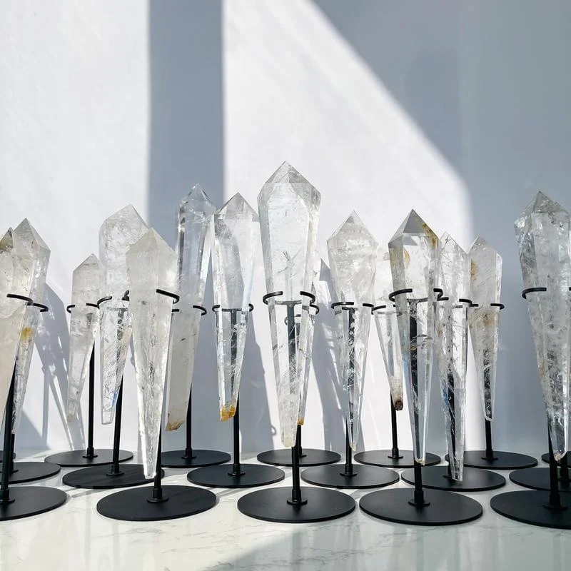 Natural Clear Quartz Crystal Point Wand Tower Crystal Stone Wand Quartz Handle Master Healer Crown Chakra Healing Wand