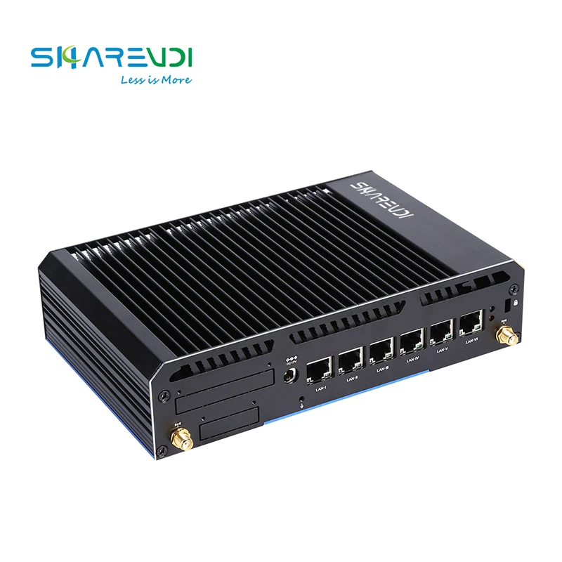 wholesale barebone fanless mini pc with Intel i3 6006U firewall appliance vpn server 6 Lan support AES-NI