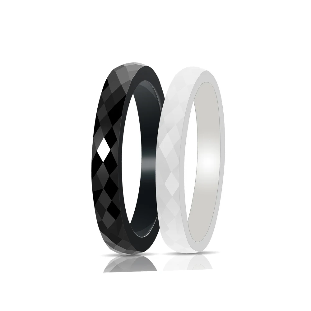 ShuoyeW 3MM Light luxury ceramic ring black white Diamond shaped smooth surface Ceramic Ring finger ring jewelry 618