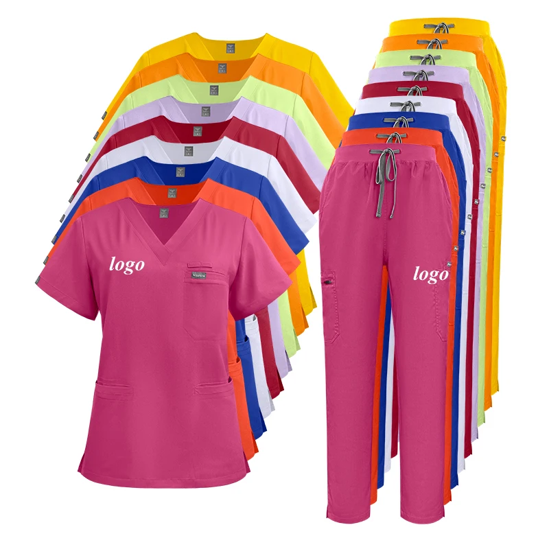 Fashionable Medical Scrubs White Color 3 Pockets Doctor Nurse Suit Soft V Neck Inner Scrubs Uniform Sets Scrub Suits