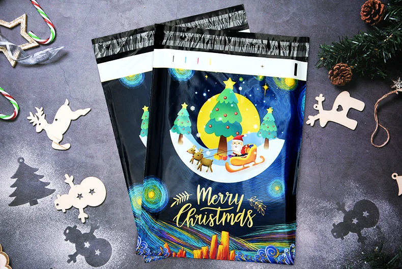 wholesale compostable paper courier bag making machine wholesale Christmas pattern courier delivery bag for shipping clothing