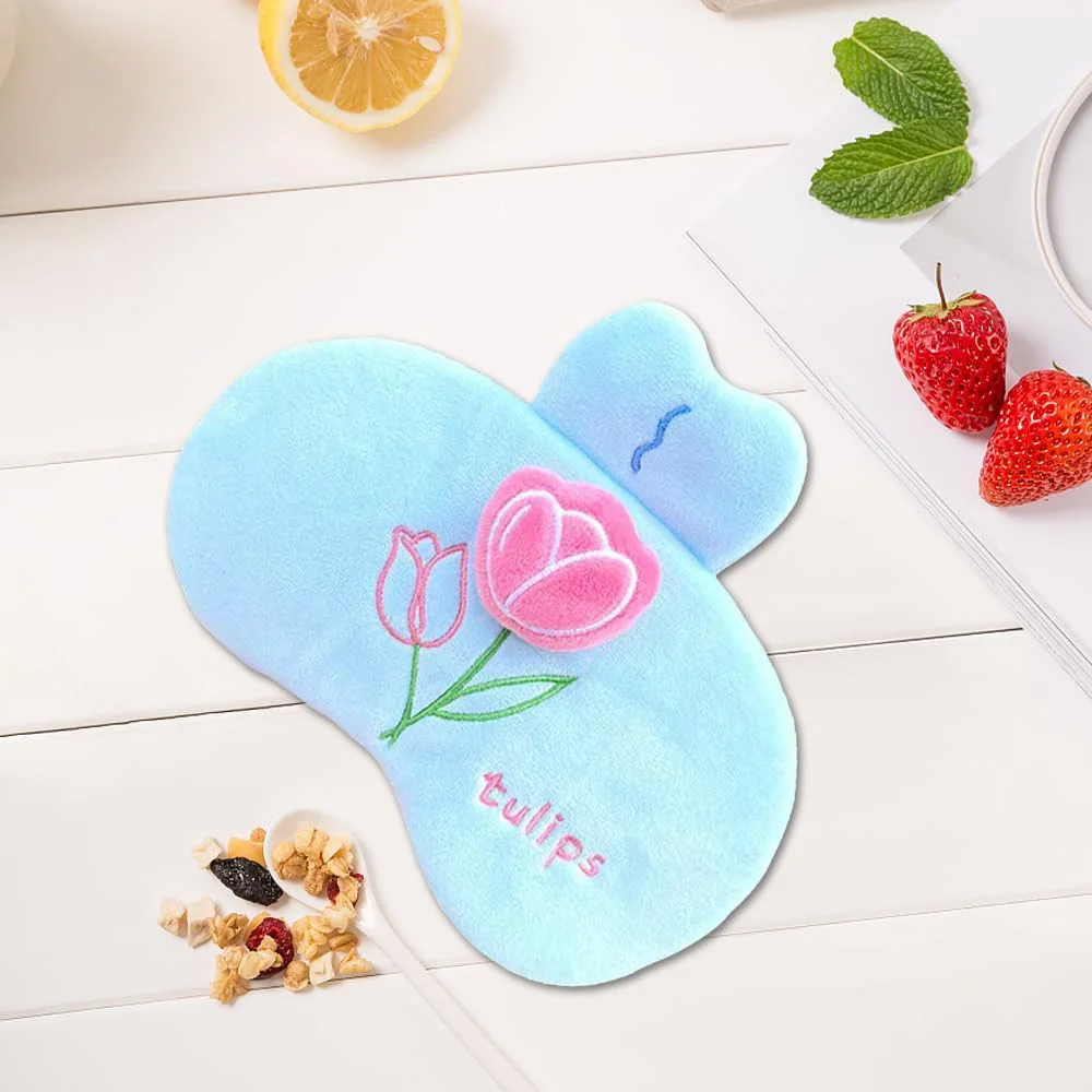 Adjustable Plush Sky Blue Tulip Cartoon Charming Eyes Protection Deep Sleep Cover for Girls Women Soft Portable Cheap Eye Mask