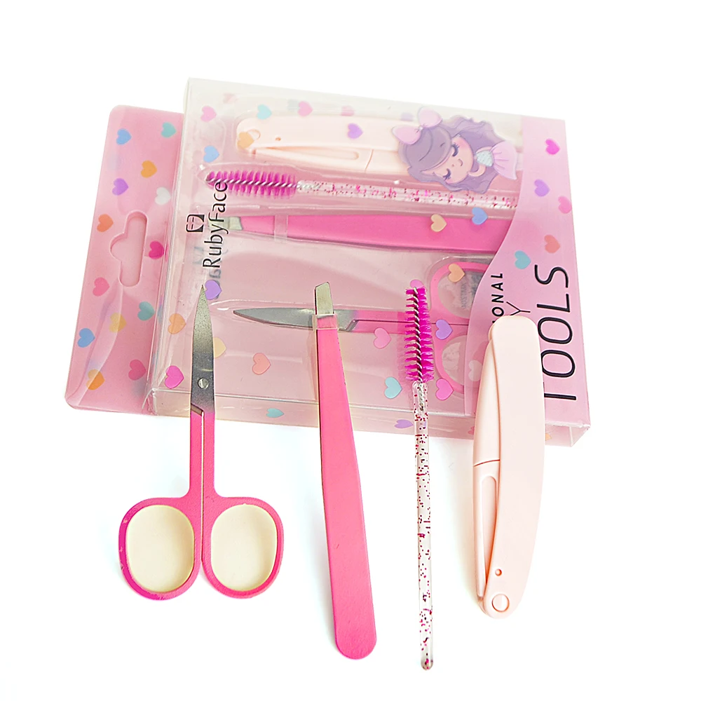 Wholesale Eyebrow Razor Lashes Brush Eyebrow Tweezers Scissors 4 PCS Eyebrow Trimming Kit