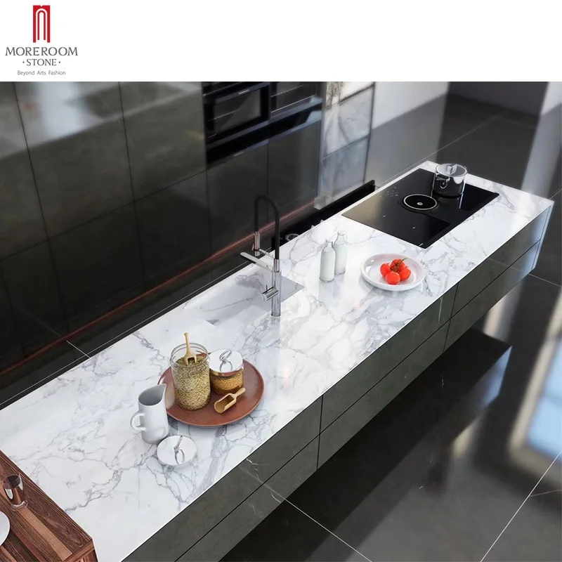 1600x3200 12 mm 20mm 2cm Calacatta White Marble Sintered Stone Kitchen Cabinet Door Porcelain Slabs Countertops