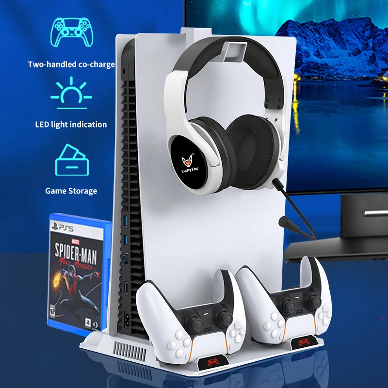 Подставка для вентилятора PS5 Многофункциональная подставка охлаждения с зарядным устройством двух контроллеров Sony Playstation