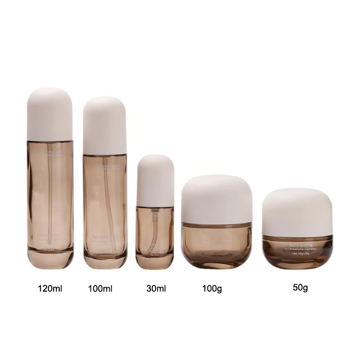 Wooden Cap Pump Lotion Bottle 30ml 50ml 100ml 120ml Skin Care Cosmetic Set 50g Glass Hand Cream Jar with white Cap