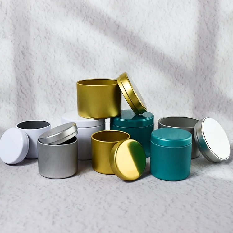 Wholesale 2oz 4oz 8oz Black White Gold Empty Round Metal Soy Wax Travel Scented Candle Tin Can Jar gold tin candle container