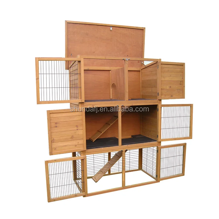 SDR039 Wooden Custom Rabbit Hutches Cages House Factory Custom Pet Guinea Pig Habitats Bunny Lovely Belt Animal Houses