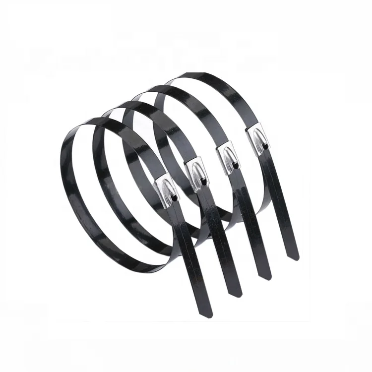 Black wrap SUS304 Cable Tie  Self-Locking 4.6*300mm  for Solar PV Module Wire Management