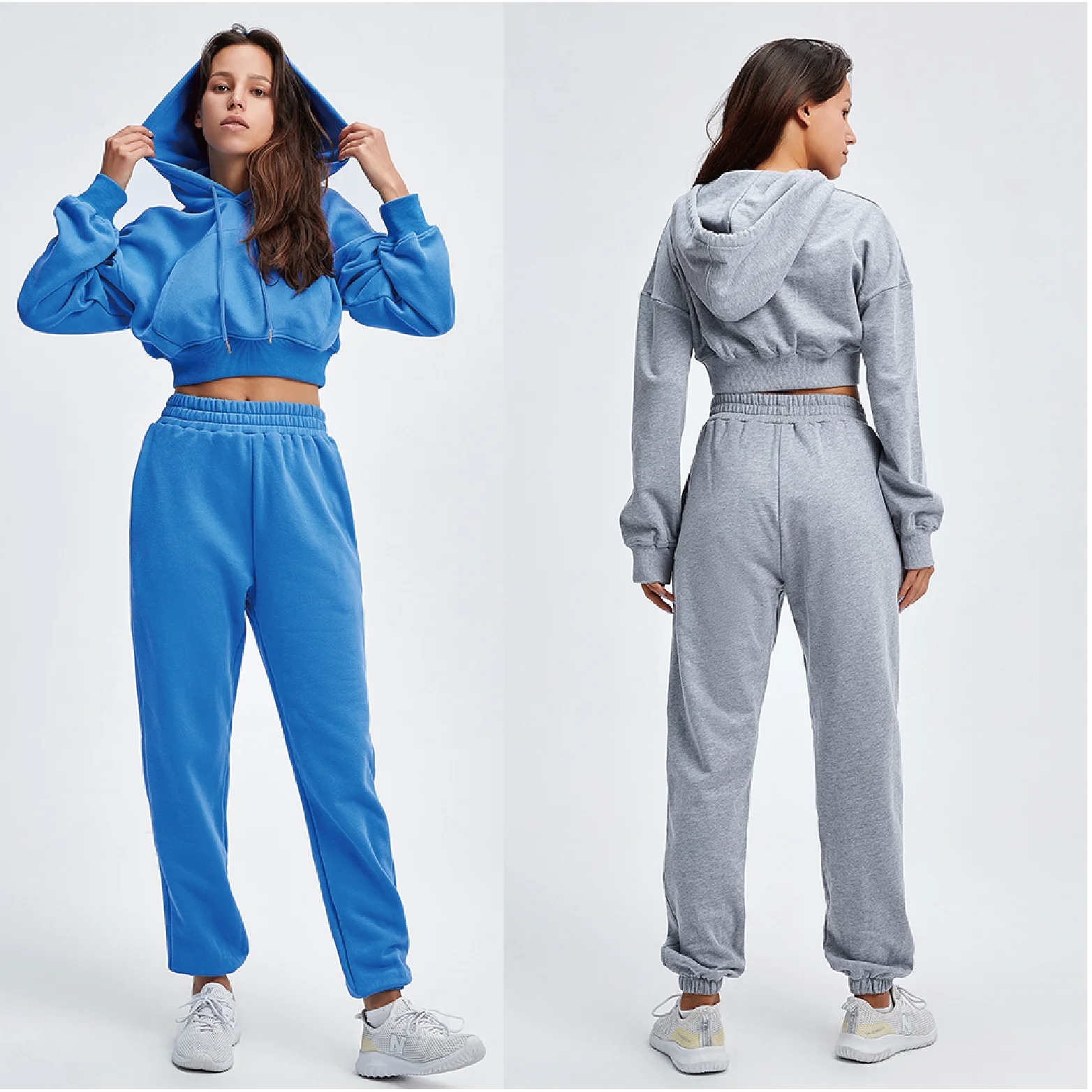 J.R.T High Quality Custom Logo Cute Lightweight Soft 2 Piece Womens Polyester Cotton Hood Jogger Sweatsuit